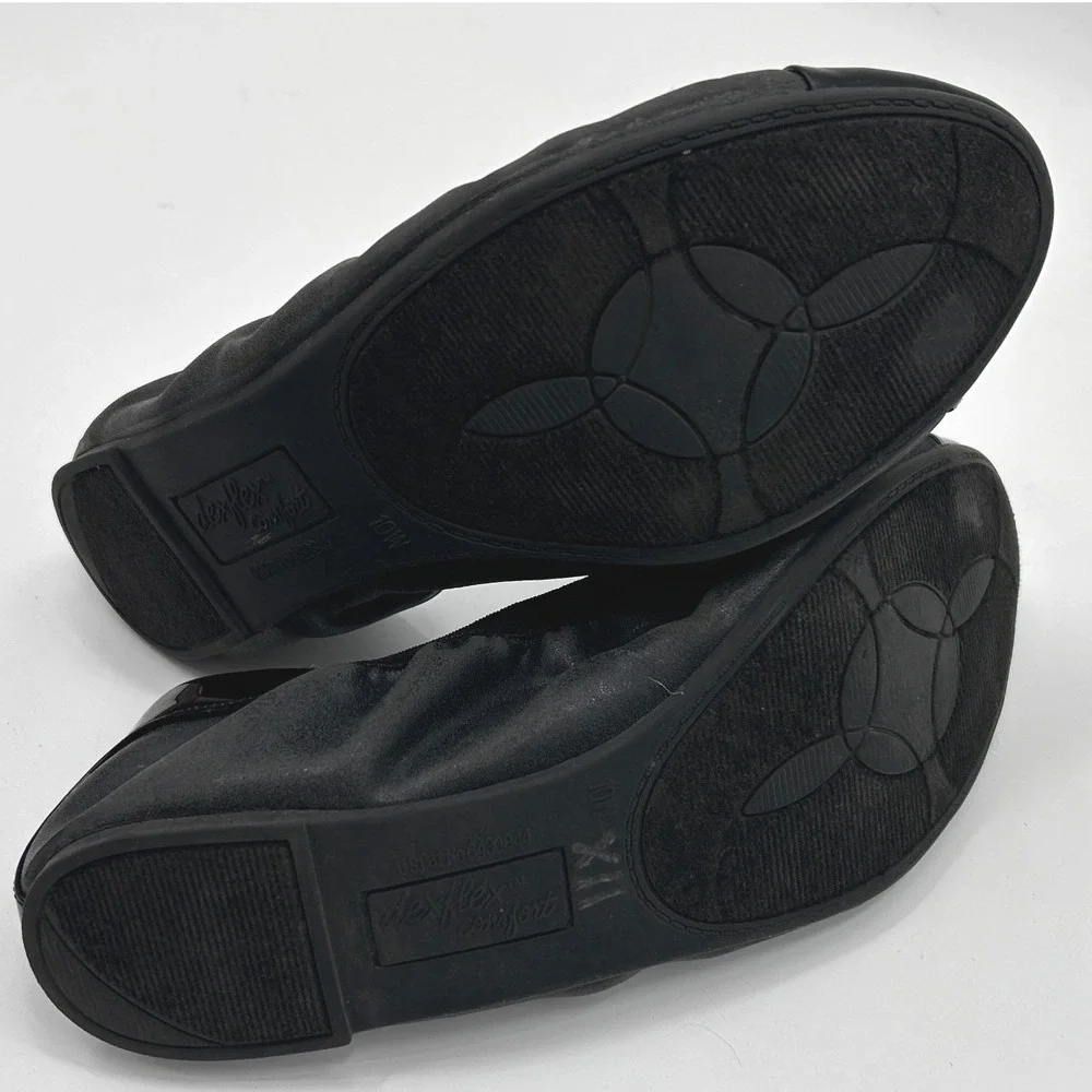 Dexflex Comfort Womens Black Cap Toe Ballet Flats Elasticized Slip On Size 10W